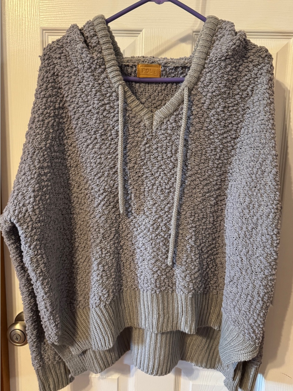 POL Women's Cozy Hooded Popcorn Sweater - Light Gray Size L